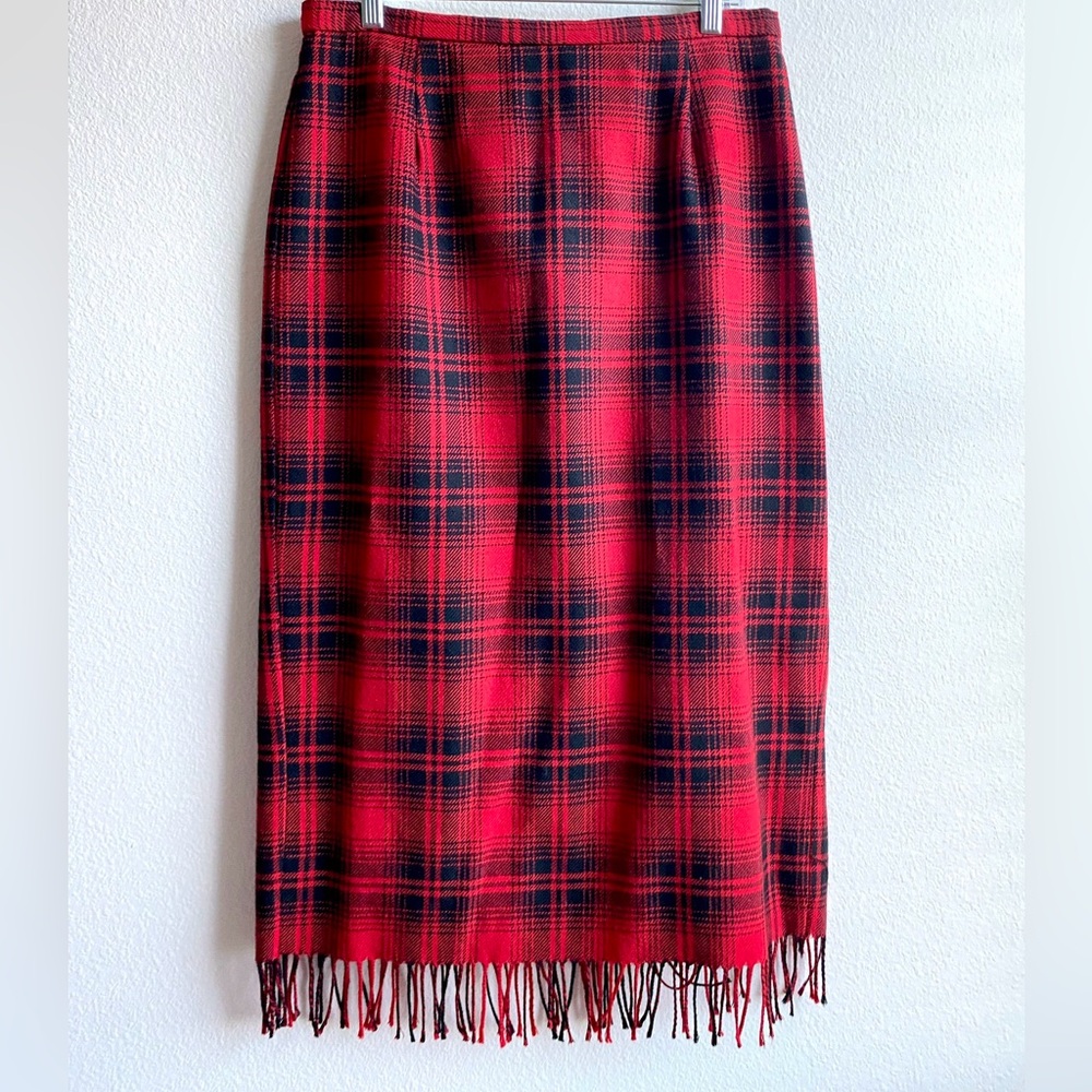 Plaid Red and Black Skirt with fringe